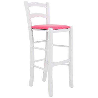 Scaun Paesana bar - cadru alb - imitatie piele roz - 21896 foto