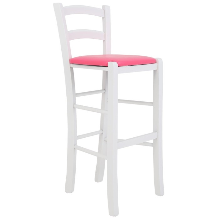 Scaun Paesana bar - cadru alb - imitatie piele roz - 21896