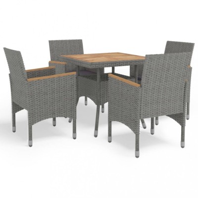 vidaXL Set mobilier grădină, 5 piese, gri, poliratan, lemn acacia 3058327 foto
