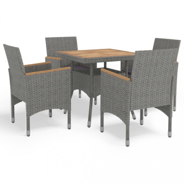 vidaXL Set mobilier grădină, 5 piese, gri, poliratan, lemn acacia 3058327