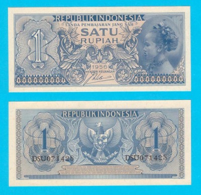 Indonezia (p#74) 1 Rupiah 1956 UNC &amp;#039;Fata din Java&amp;#039; serie: DSU 071428 foto