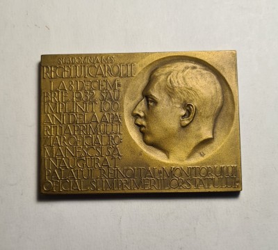 Placheta Monitorul Oficial 1932 Regele Carol al II lea UNC Piesa Frumoasa foto