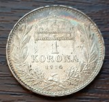 (A991) MONEDA DIN ARGINT UNGARIA - 1 KORONA 1914 COROANA, FRANZ JOSEPH, PATINA SUPERBA, Europa