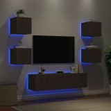 Cumpara ieftin Unități de perete TV cu LED-uri, 6 piese, stejar maro, lemn
