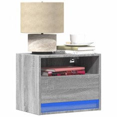 vidaXL Noptiere montate pe perete cu lumini LED, 2 buc., sonoma gri