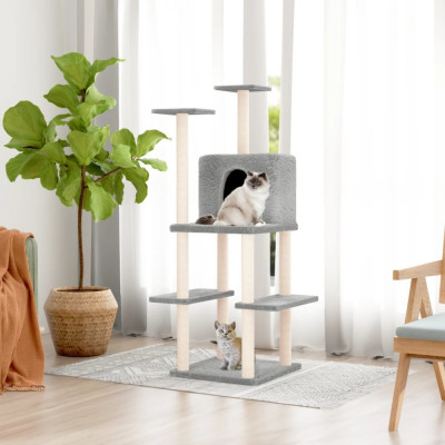 Ansamblu pisici, stalpi din funie sisal, gri deschis, 144,5 cm GartenMobel Dekor foto