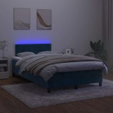 vidaXL Pat box spring cu saltea/LED albastru &icirc;nchis 120x190cm catifea 3270145