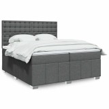 vidaXL Pat box spring cu saltea, gri &icirc;nchis, 200x200 cm, textil