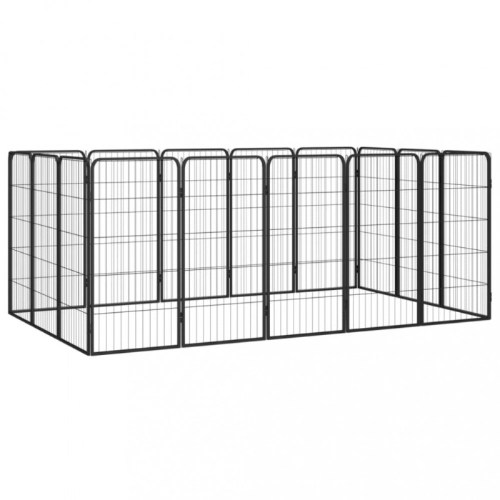 Țarc c&acirc;ini 16 panouri negru 50x100 cm oțel vopsit electrostatic