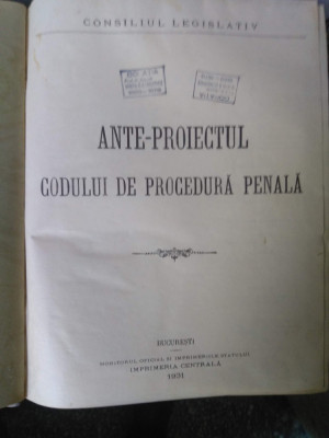 V. Dongoroz Ante-proiectul codului de procedură penală, proiectul codului penal foto
