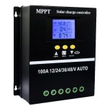 Cumpara ieftin Controler de incarcare solar 100A, Regulator inteligent cu port USB dublu, parametrul automat PWM, display LCD, 7 moduri de functionare, 6 protectii f