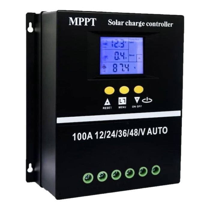 Controler de incarcare solar 100A, Regulator inteligent cu port USB dublu, parametrul automat PWM, display LCD, 7 moduri de functionare, 6 protectii f
