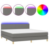 Cumpara ieftin Pat cu arcuri, saltea si LED, gri inchis, 180x200 cm, textil
