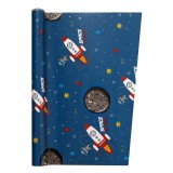 Autocolant Rola Space Explorers, Model Spațiu, Material PVC, Dimensiuni 150x45 cm, Albastru, Oem