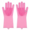 Mănuși Silicon Roz cu Peri pentru Spălat Vase Bucătărie, Set 2 Buc