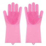 Cumpara ieftin Set manusi pentru bucatarie, cu peri din silicon pentru spalarea vaselor, Roz, Oem