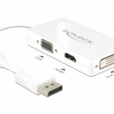 Adaptor Displayport la VGA / HDMI / DVI pasiv T-M Alb, Delock 62655