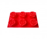 Forma din silicon pentru prajituri, Trandafiri, 6 cavitati, 81COF-1