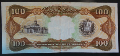 Bancnota exotica 100 BOLIVARES - VENEZUELA, anul 1982 * cod 859 = excelenta foto