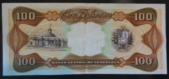 Bancnota exotica 100 BOLIVARES - VENEZUELA, anul 1982 * cod 859 = excelenta