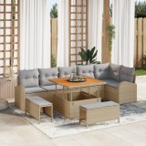 Set canapele grădină vidaXL cu perne bej din ratan poli Acacia, Canapea grădină vidaXL pentru 2 persoane cu perne bej din ratan poli, Set dining grădi