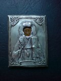 Iconită miniaturală Sf&acirc;ntul Nicolae ferecătură din argint, marcaj rom&acirc;nesc