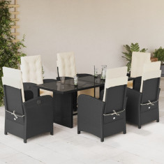 vidaXL Set mobilier de grădină cu perne, 7 piese, negru, poliratan