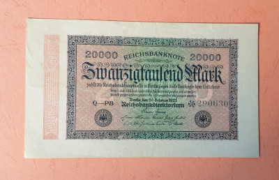 20000 Marci anul 1923 - Bancnota veche Germania Reichsbanknote foto