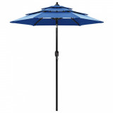 Umbrelă de soare 3 niveluri, st&acirc;lp de aluminiu, azuriu, 2 m, vidaXL
