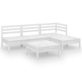 Cumpara ieftin Set mobilier de gradina, 5 piese, alb, lemn masiv de pin