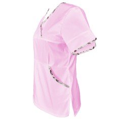 Halat Medical Pe Stil, Roz deschis cu Elastan și cu Garnitură Stil Japonez, Model Sanda - 3XL