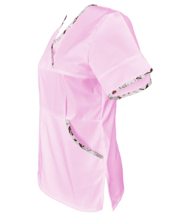 Halat Medical Pe Stil, Roz deschis cu Elastan și cu Garnitură Stil Japonez, Model Sanda - 4XL
