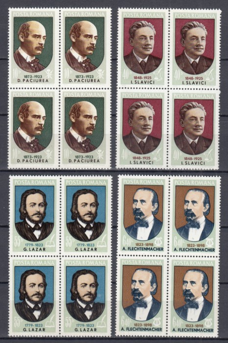 ROMANIA 1973 LP 821 ANIVERSARI SERIA IN BLOC DE 4 TIMBRE MNH