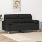 Canapea cu 2 locuri cu pernute, negru, 140 cm, textil GartenMobel Dekor, vidaXL