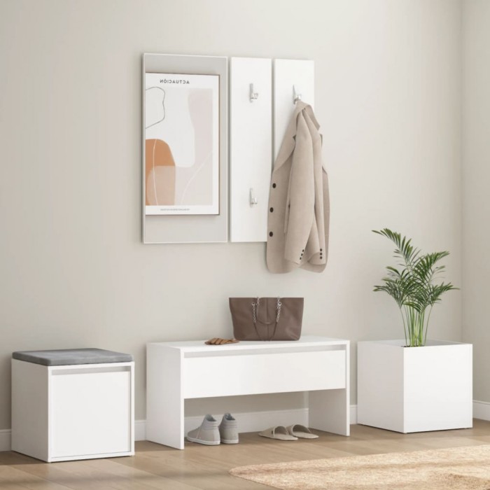 Set de mobilier pentru hol, alb, lemn prelucrat