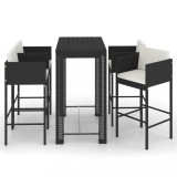 Set mobilier bar de gradina cu perne, 5 piese, negru, poliratan