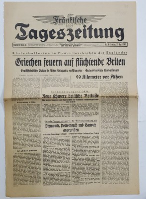 FRANKISCHE TAGESZEITUNG , NATIONALSOZIALISTISCHE TAGZEITUNG FUR DEN GAU FRANKEN , NR. 96 ,25 APRIL , 1941 foto