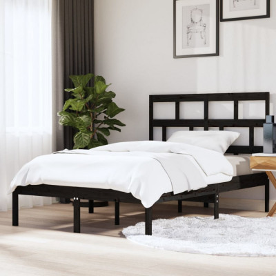 vidaXL Cadru de pat King Size, negru, 150x200 cm, lemn masiv foto