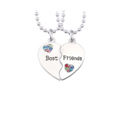 Set 2 Lantisoare cu Pandantive - Inima Best Friends Bff cu Pietricele Multicolor foto