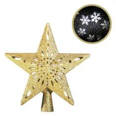 Varf Brad LED Proiector, Model Stea, Culoare Aurie, Glitter, Distan?a Proiec?ie 3-10m, Model Fulgi Alb, Dimensiuni 25x6.5x27cm foto