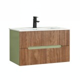 Trent 80 mobilă de baie inferioară cu chiuvetă ceramică (2 sertare) verde fistic - stejar apus de soare