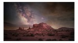 Tablou Canvas Peisaj Nocturn Pădure Munți Multicolor, 39 x 26 cm, CMCLASS