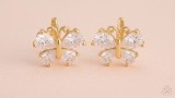 Cercei din Argint Placati cu Aur ,Fluture de Diamant cu Zirconiu Gratie si Stralucire