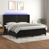 Cumpara ieftin Pat cu arcuri, saltea și LED, negru, 200x200 cm, catifea