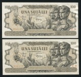 q786 PERECHE CONSECUTIVA 100 LEI 5 DECEMBRIE 1947 filigran BNR vertical NECIRCULATA UNC