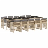 Set mobilier gradina cu perne, 11 piese bej combinat poliratan
