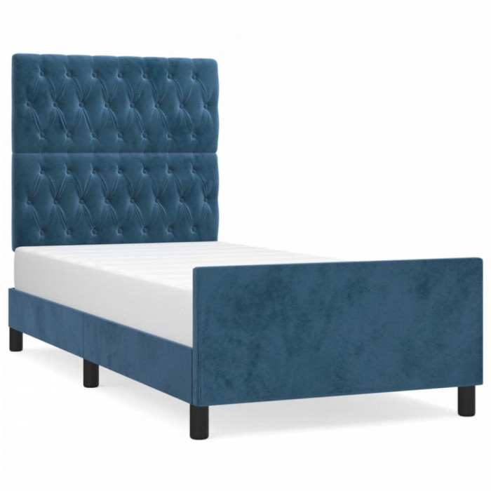 Cadru de pat cu tăblie, albastru &icirc;nchis, 90x200 cm, catifea