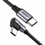 Cumpara ieftin Cablu alimentare si date Ugreen, Fast Charging,, USB Type-C la USB Type-C 60W/3A Angled 90 braided 2m, Gri 50125