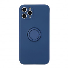 Husa protectie Flippy compatibila cu Apple iPhone 11 Pro Liquid Silicone Ring cu suport rotativ Albastru foto