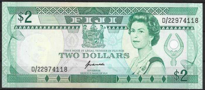 !!! RARR : FIJI - 2 DOLARI (1995). - P 90 - UNC / CEA DIN SCAN